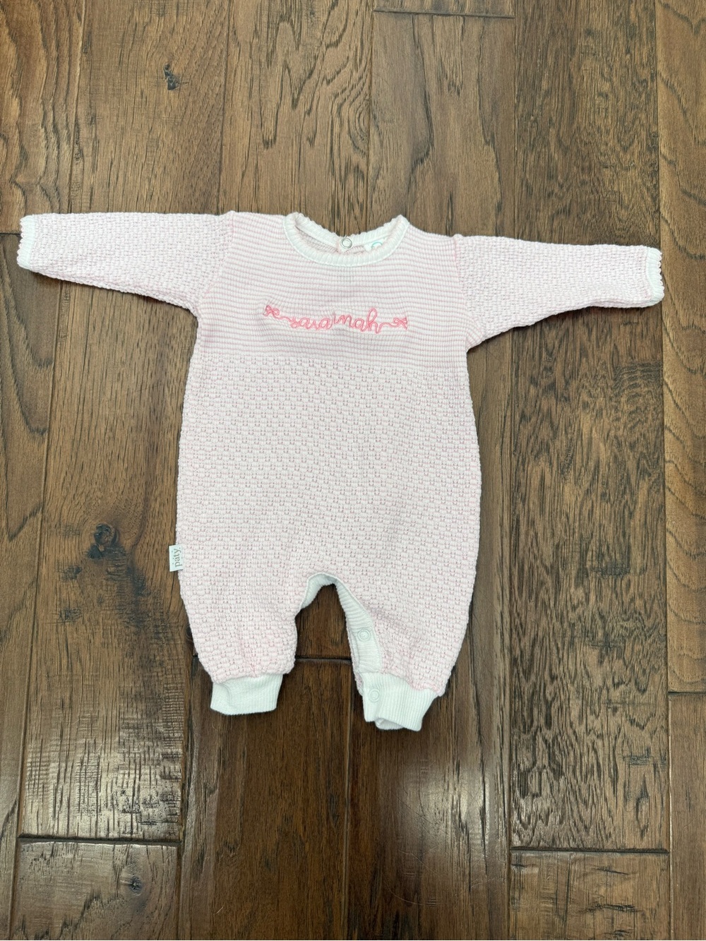 Paty Newborn Pink Knit Baby One-Piece Romper monogrammed Savannah